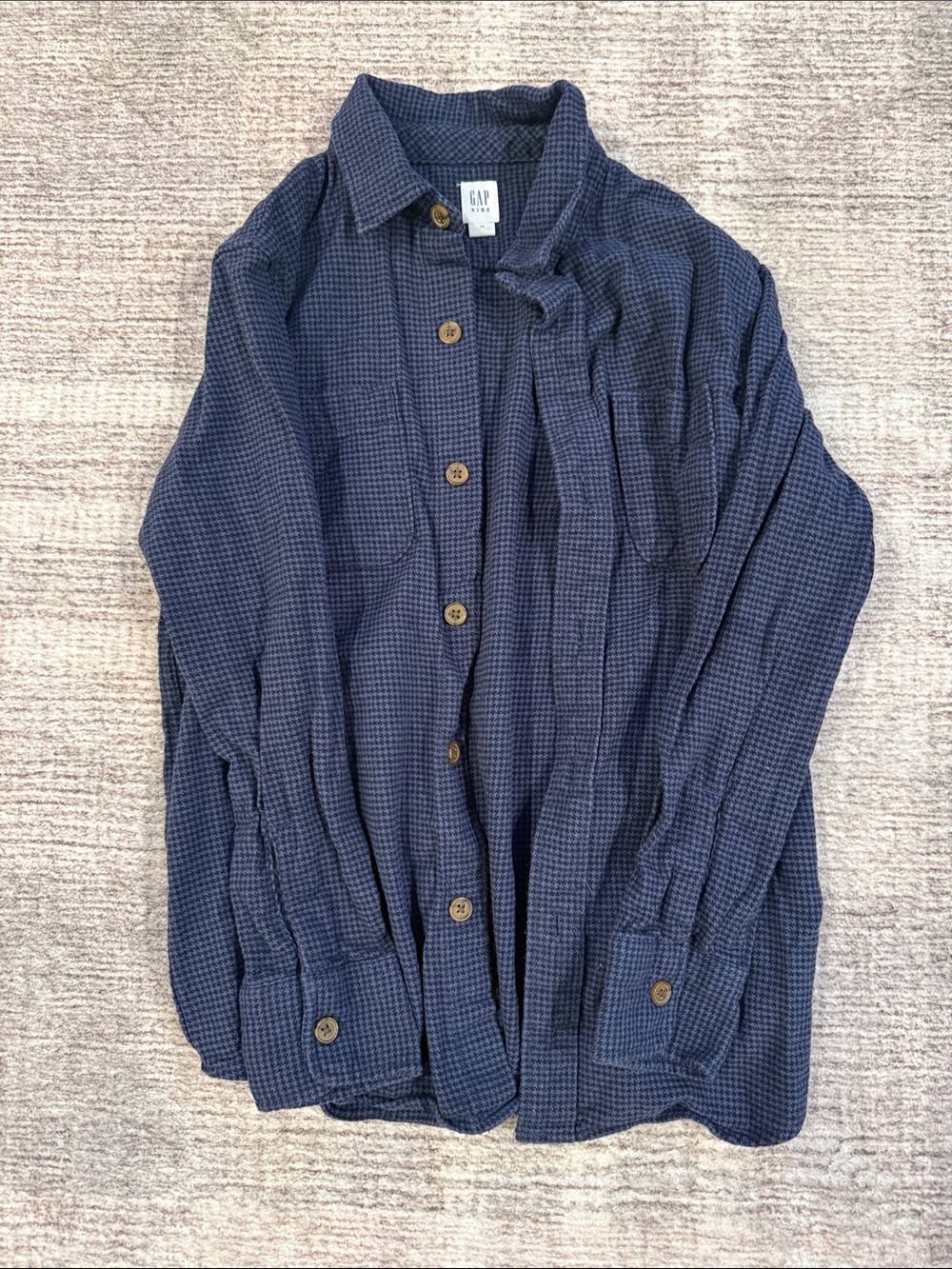 GAP Navy Textured Waffle-Knit Button Shirt Jacket